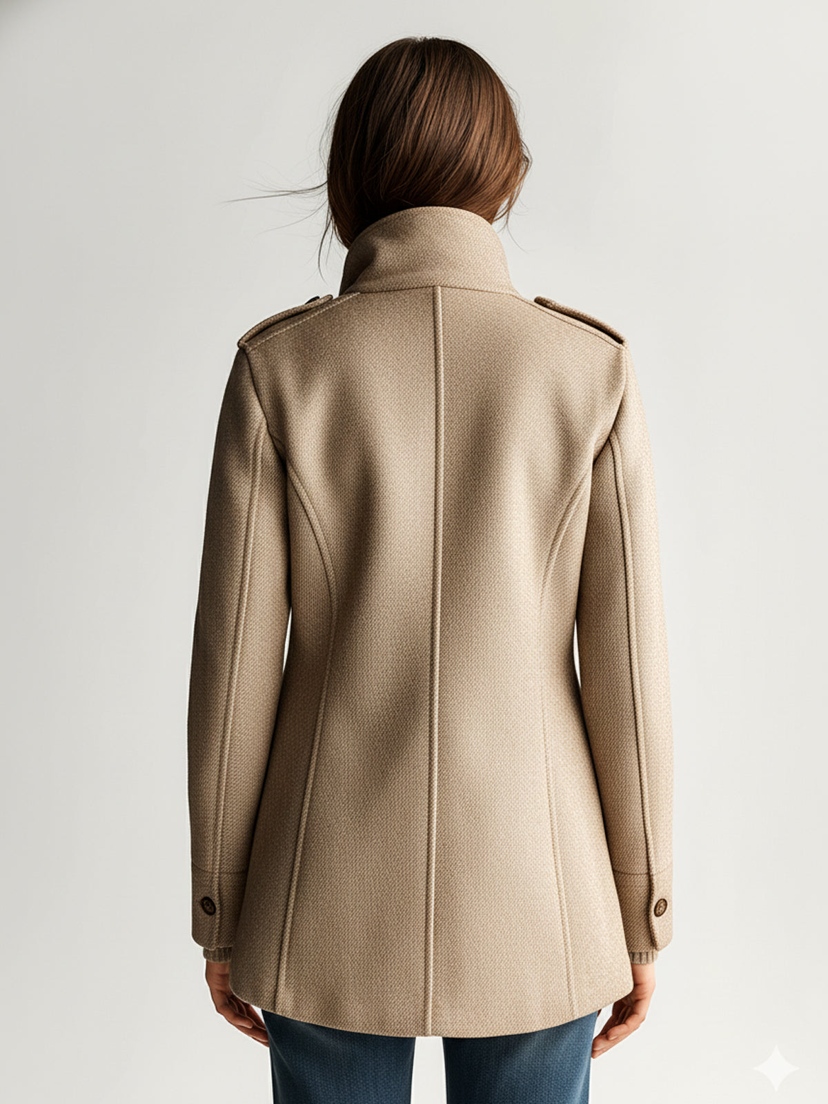 ElevenOra Vintage Casual Khaki Wool Blend Stand Collar Epaulet Multi-Pocket Short Coat