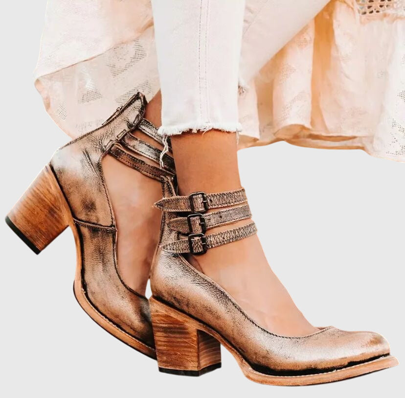 Rina - Strapped Block Heel Shoes