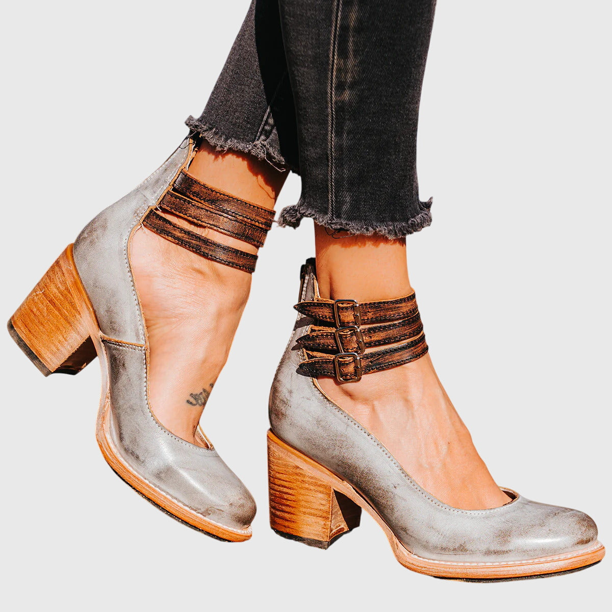 Rina - Strapped Block Heel Shoes