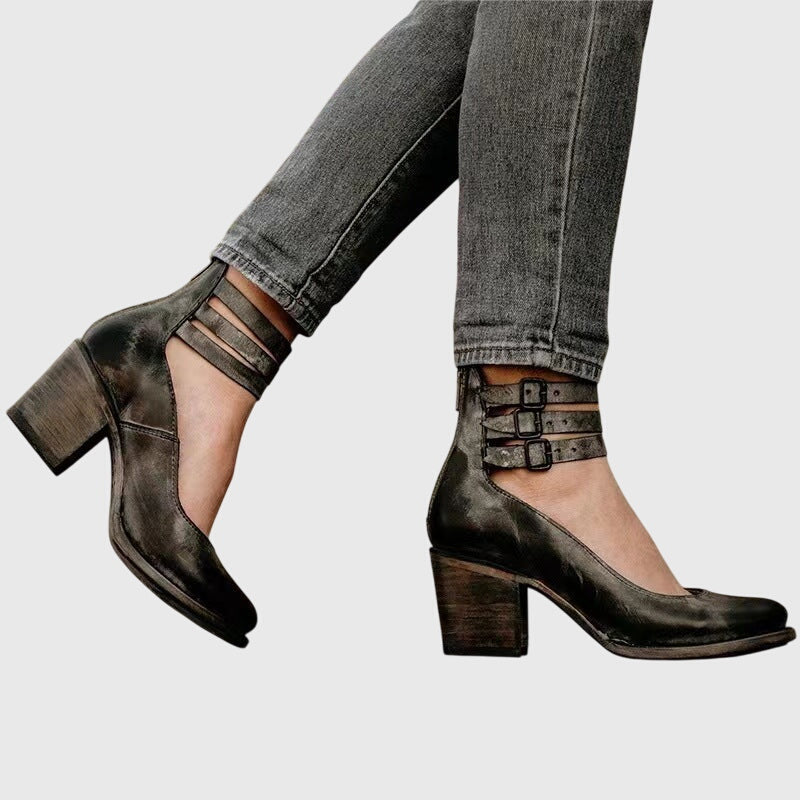 Rina - Strapped Block Heel Shoes
