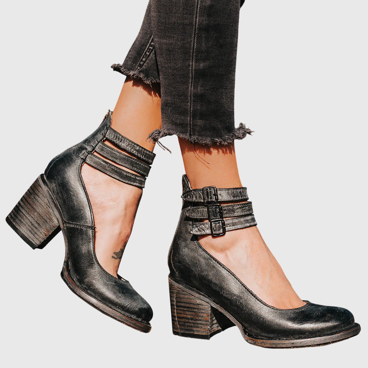 Rina - Strapped Block Heel Shoes