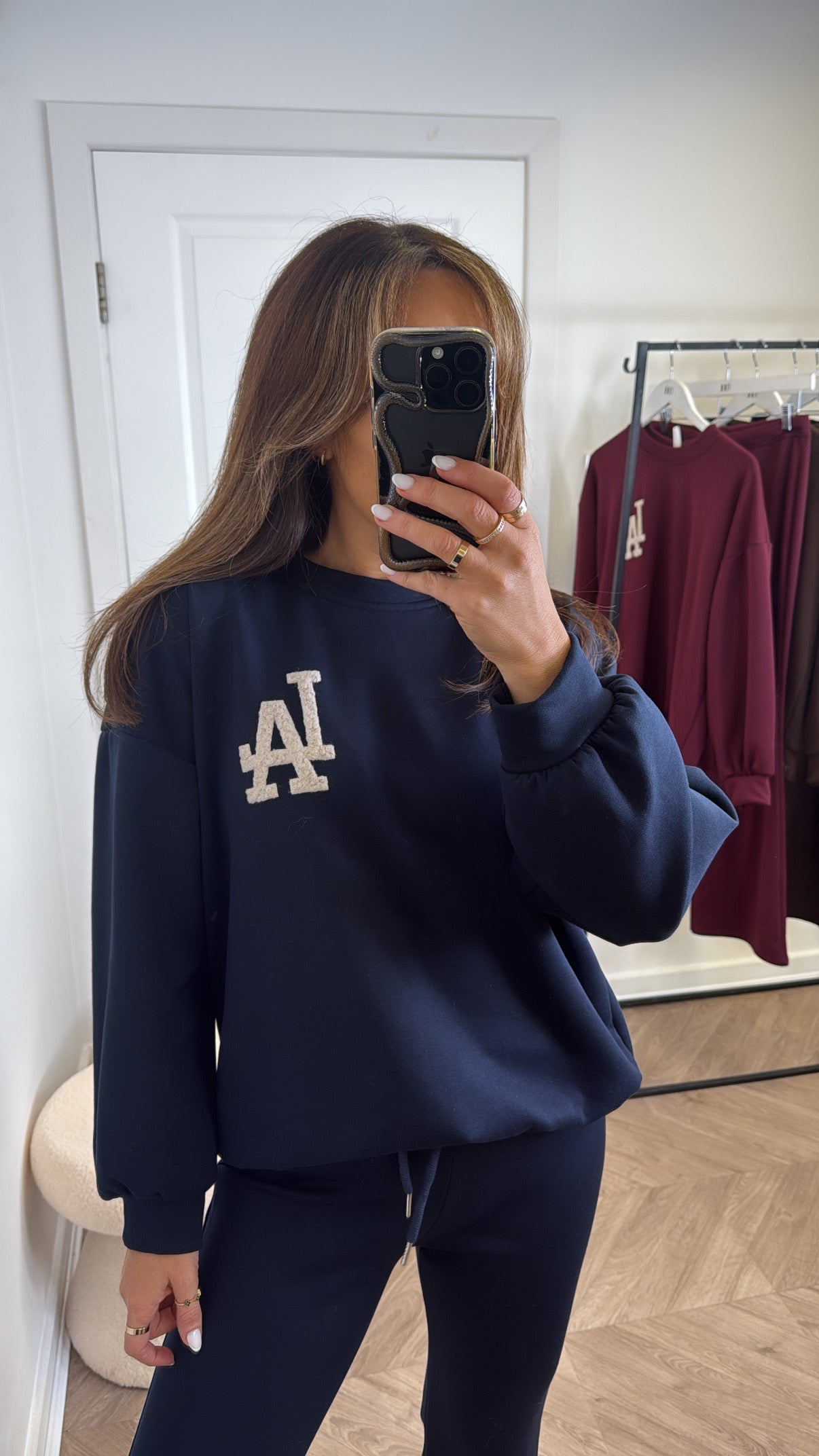 LALA navy sweatshirt logo lounge set