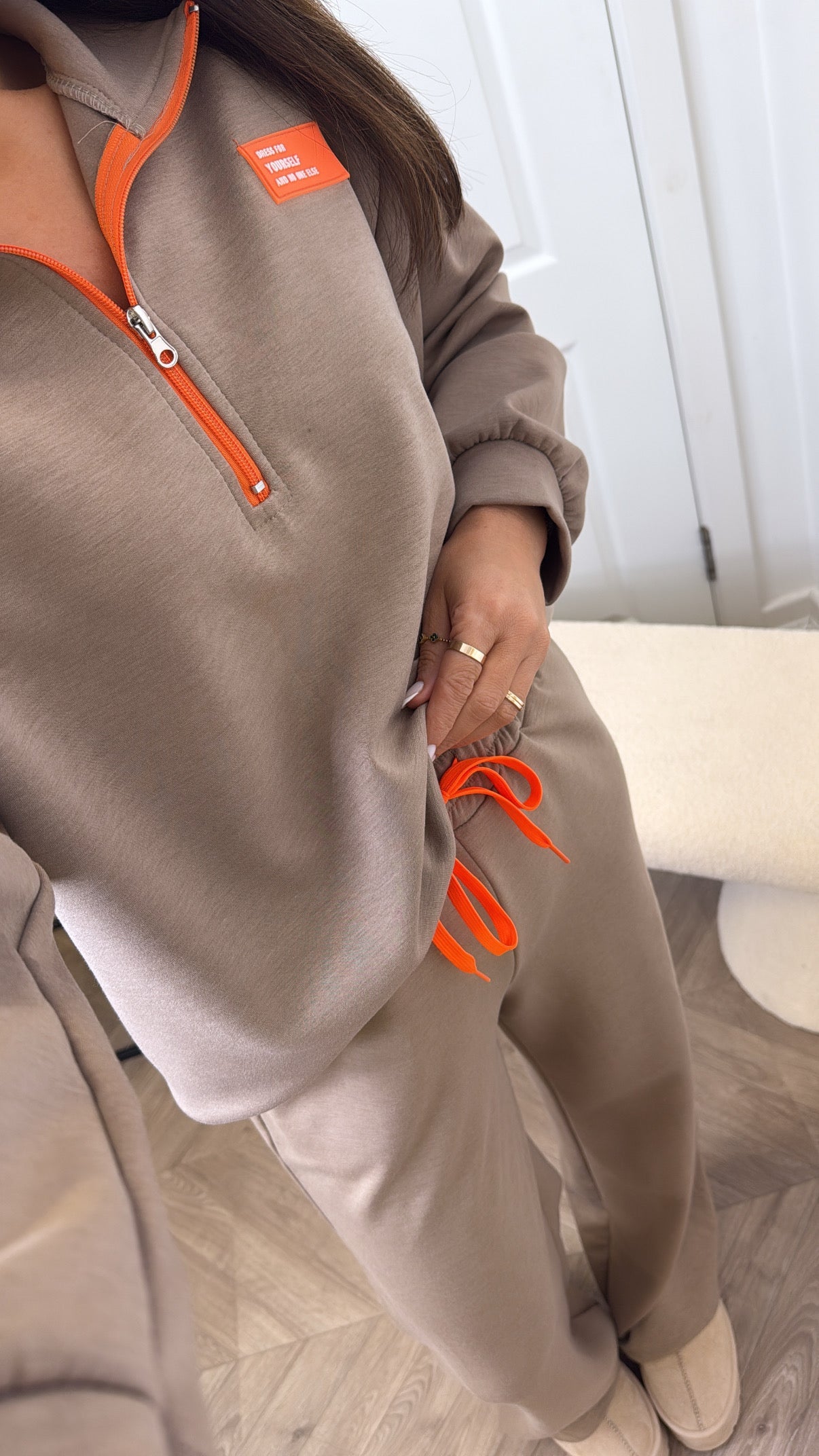 KIT mocha super soft sweatshirt lounge set with neon contrast