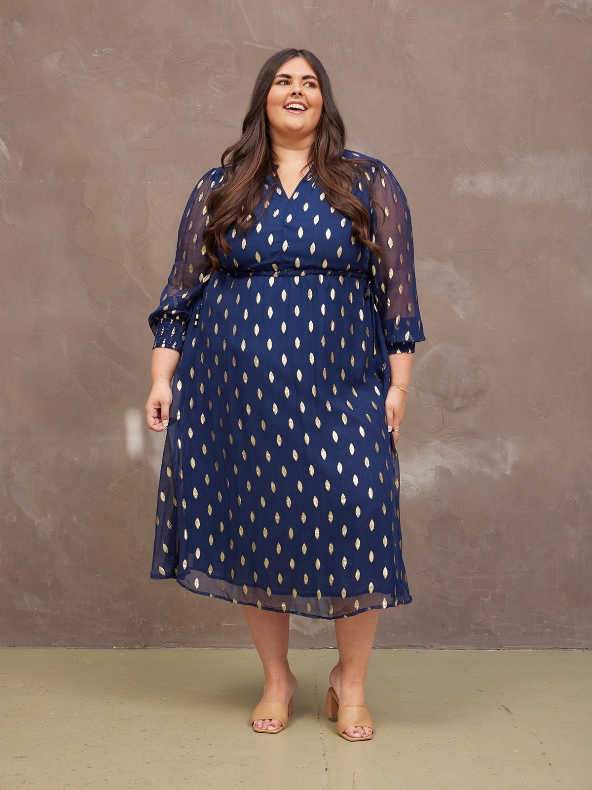 Libby Lurex Dress - Navy and Gold