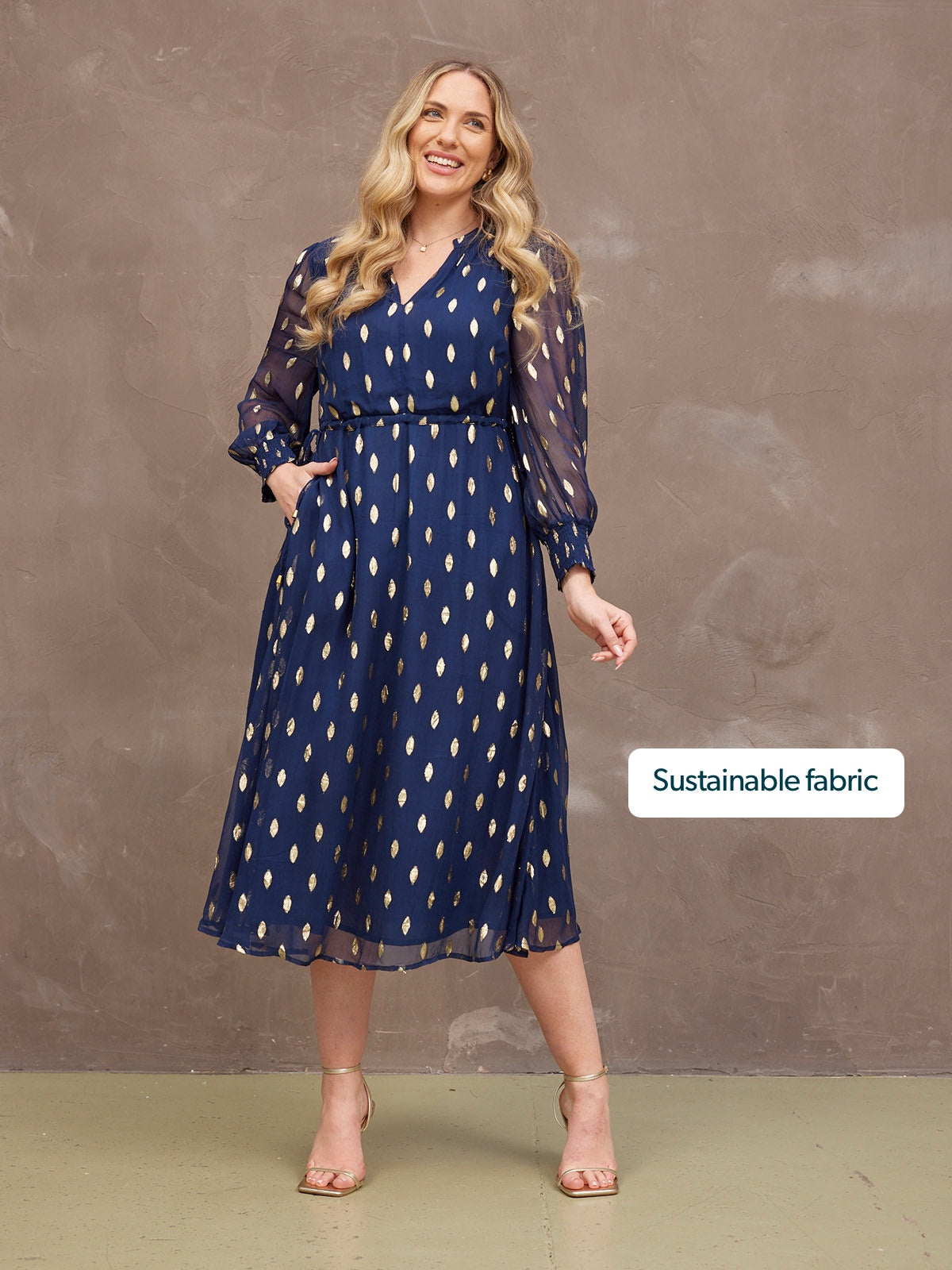 Libby Lurex Dress - Navy and Gold