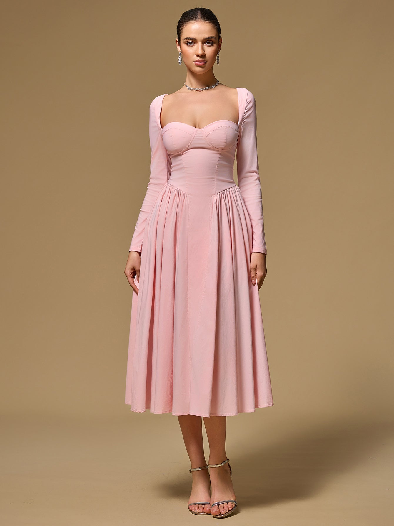 Long Sleeve Tie Back A-Line Dress