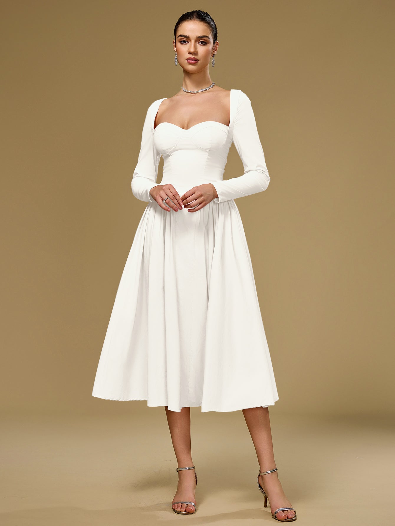 Long Sleeve Tie Back A-Line Dress