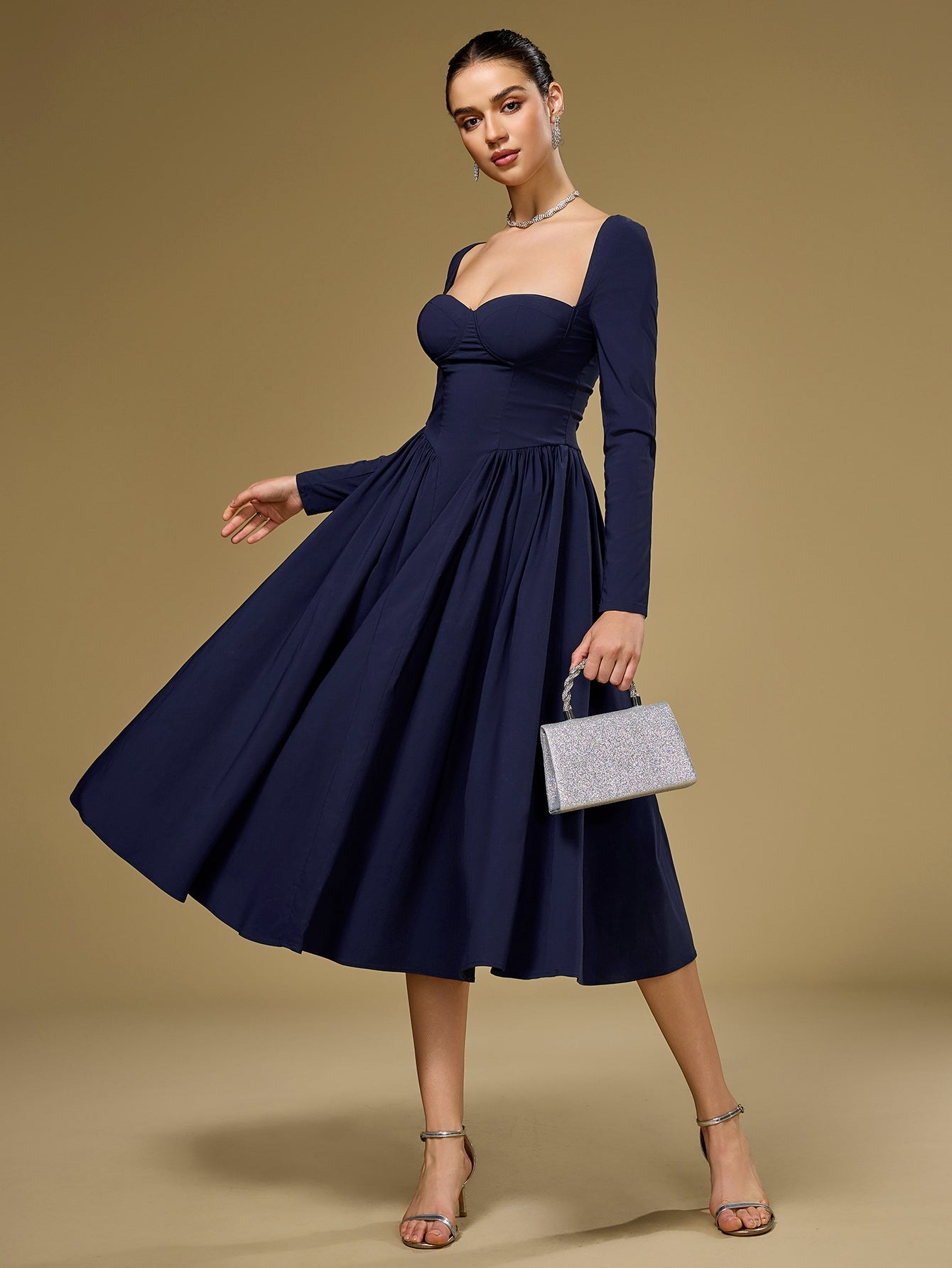 Long Sleeve Tie Back A-Line Dress