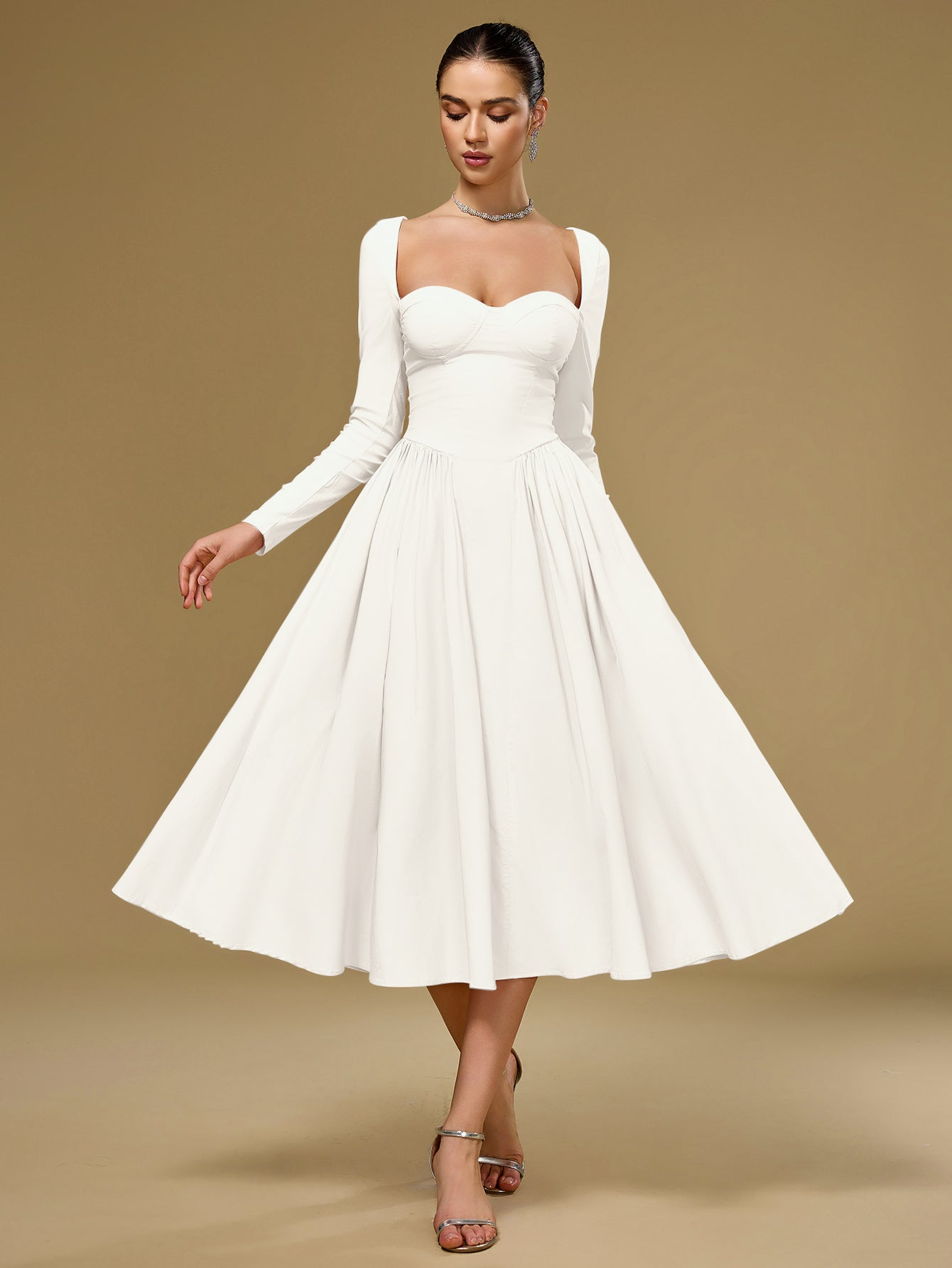 Long Sleeve Tie Back A-Line Dress