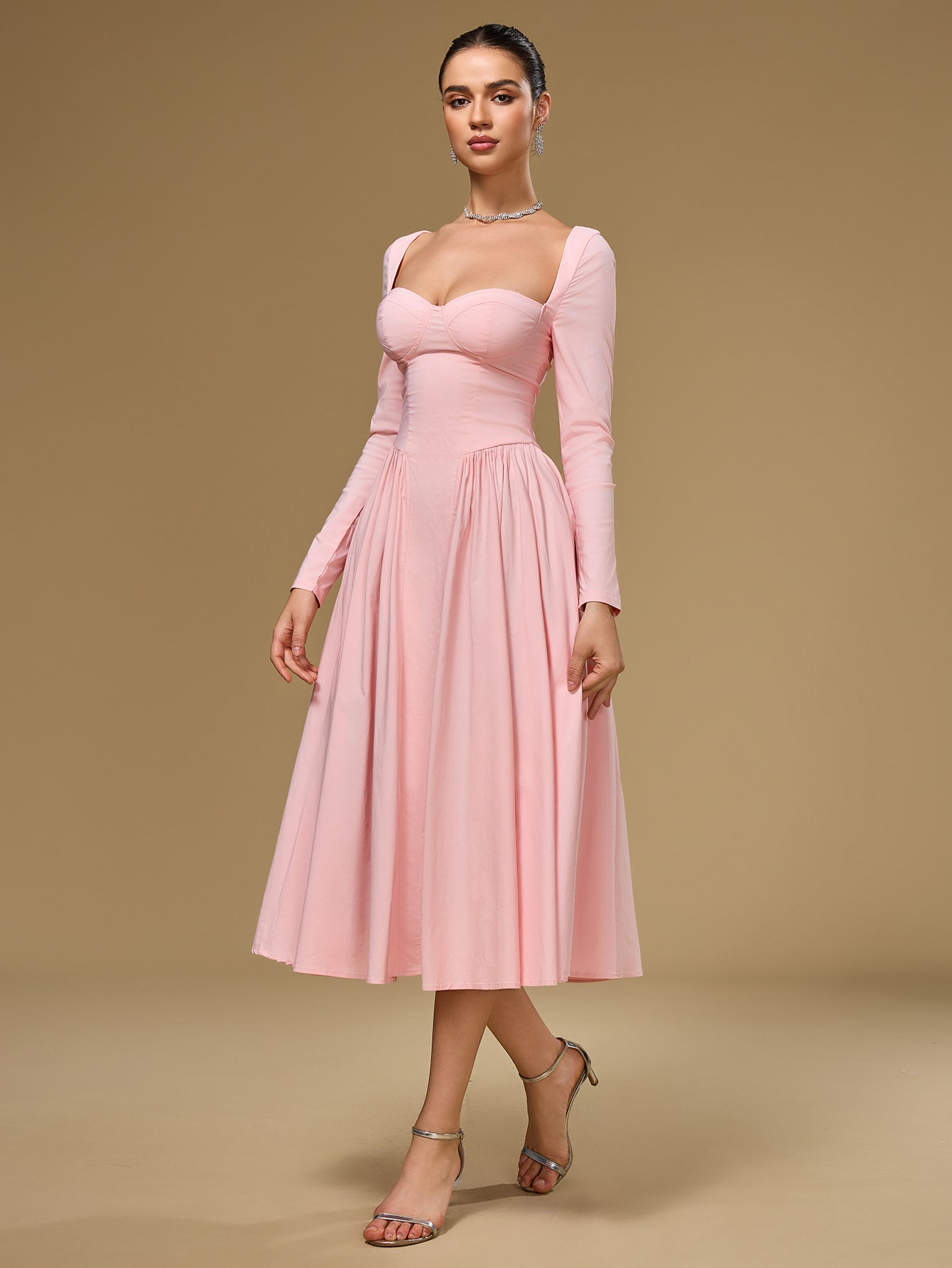 Long Sleeve Tie Back A-Line Dress