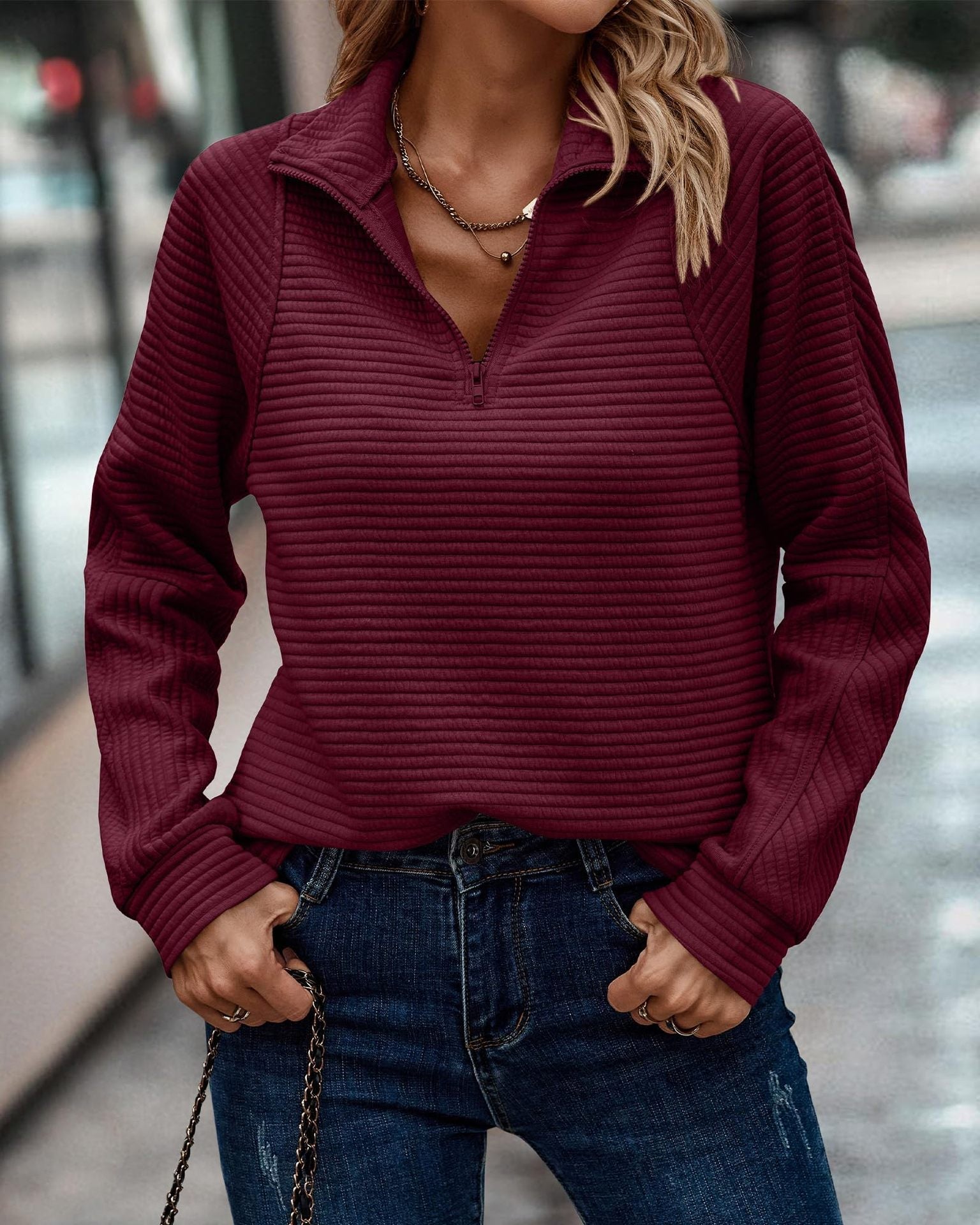 Sarah | Elegant V-Neck Zip Sweater