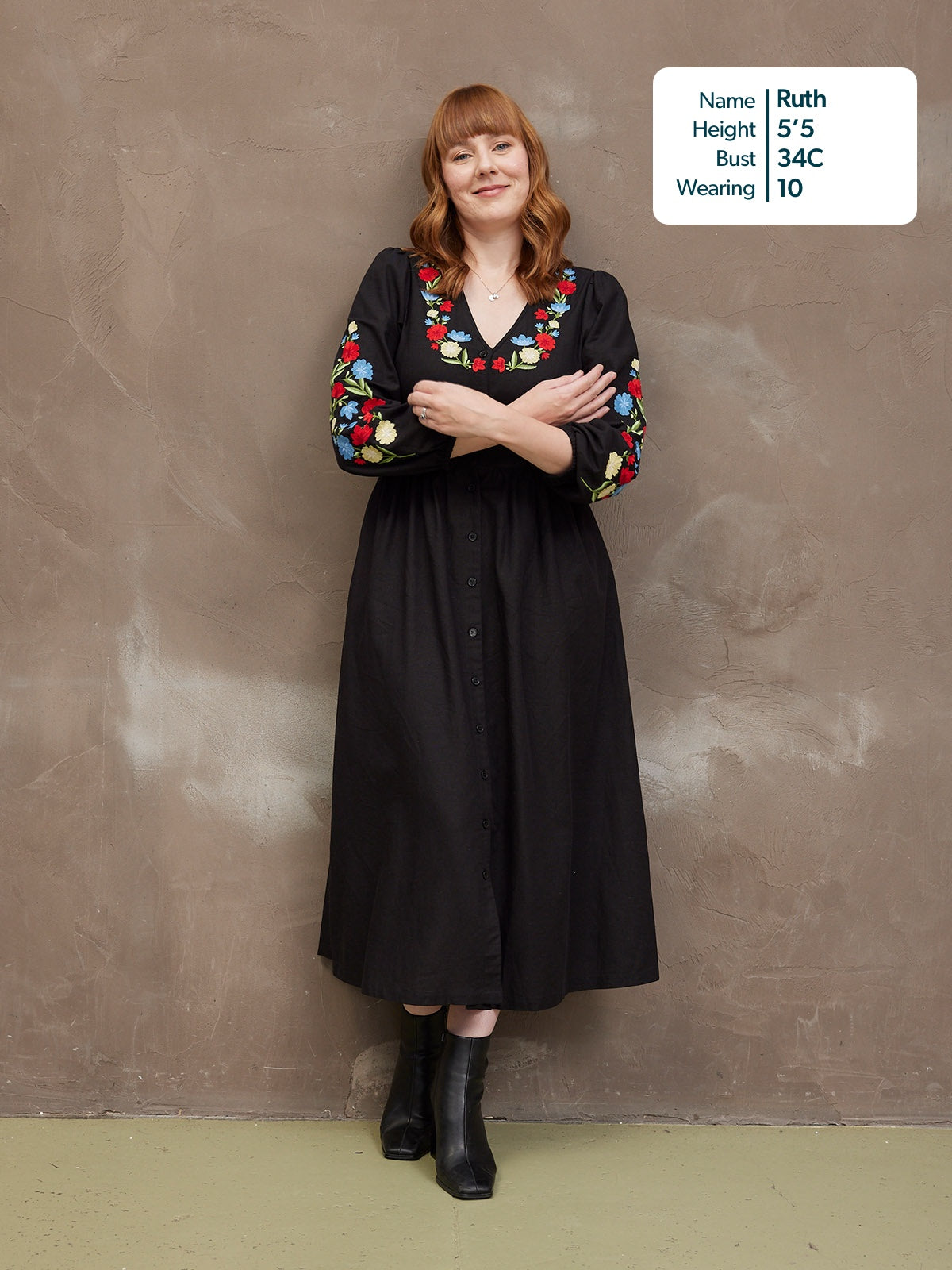 Rodica Dress - Embroidered Black