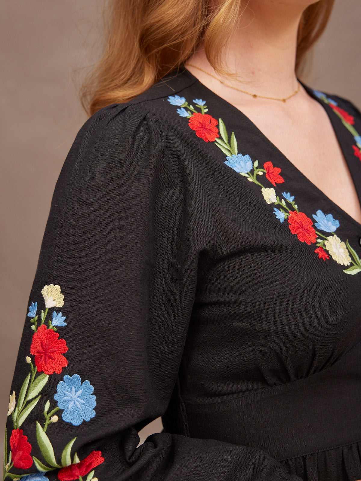 Rodica Dress - Embroidered Black