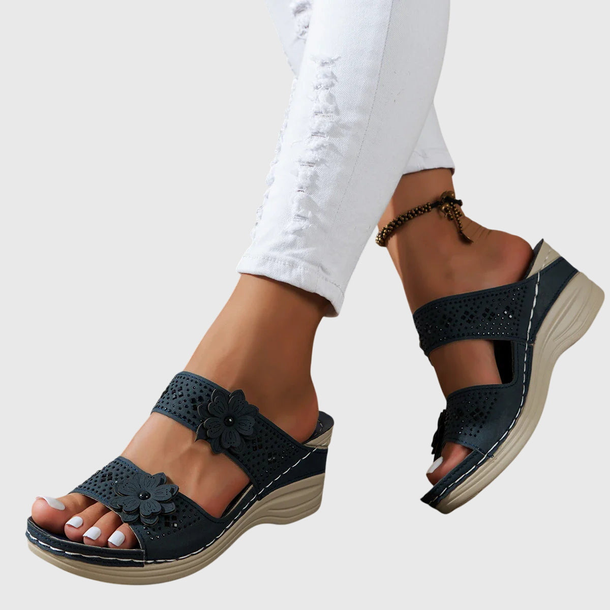 Saira - Floral Wedge Sandals
