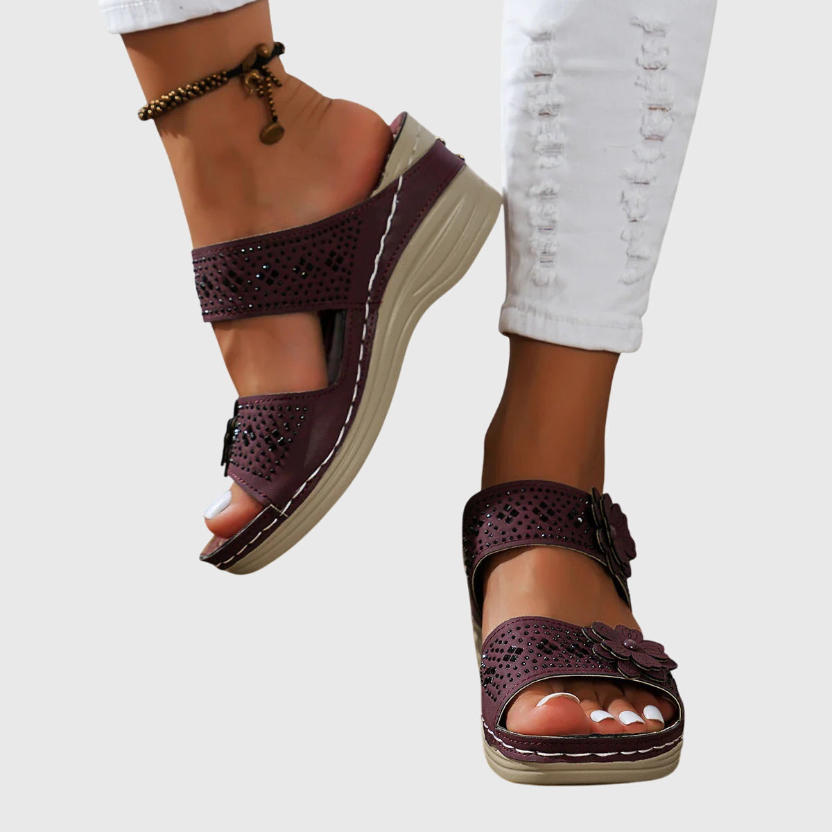 Saira - Floral Wedge Sandals