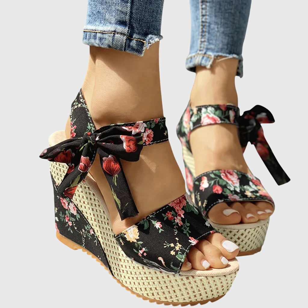 Emma - Floral Wedge Sandals