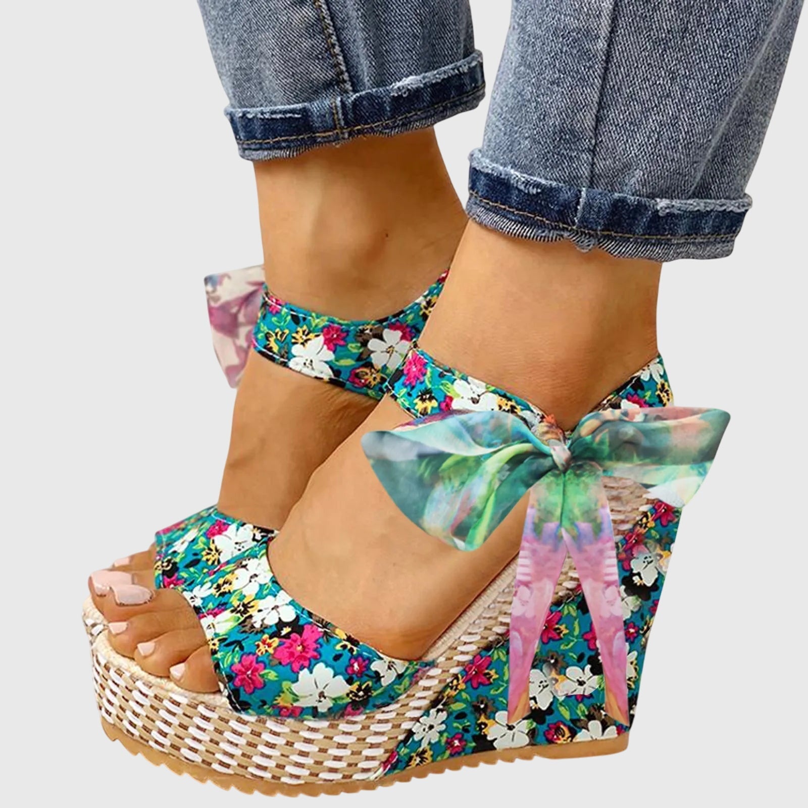 Emma - Floral Wedge Sandals