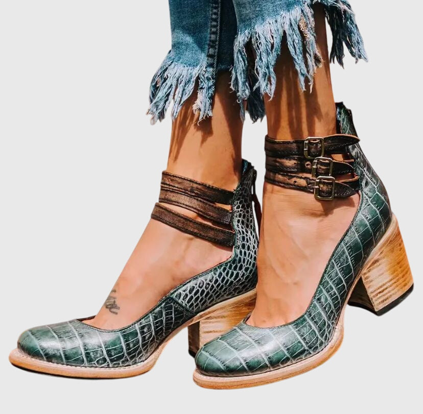 Rina - Strapped Block Heel Shoes