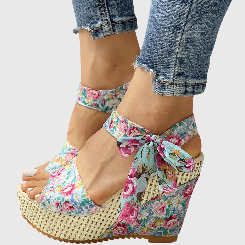Emma - Floral Wedge Sandals