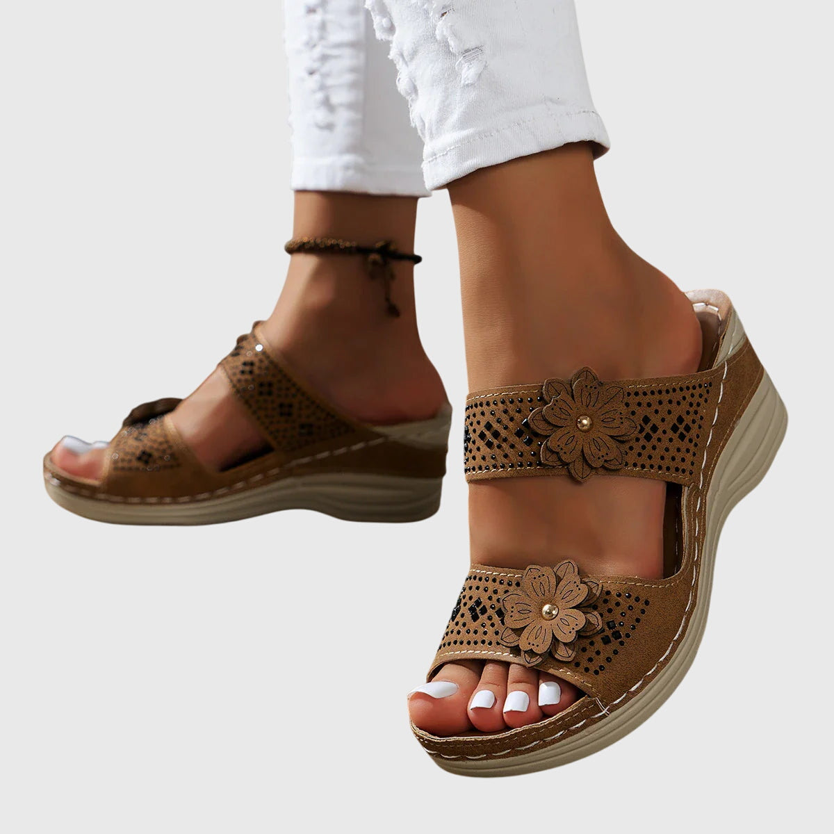 Saira - Floral Wedge Sandals
