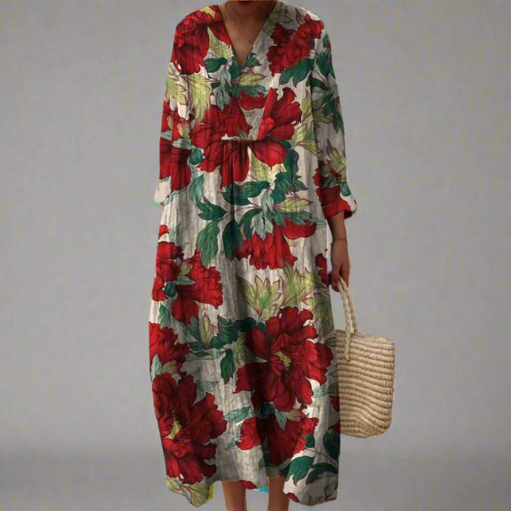 Floral Maxi Dress with Long Sleeves - Effortless Style & Comfort