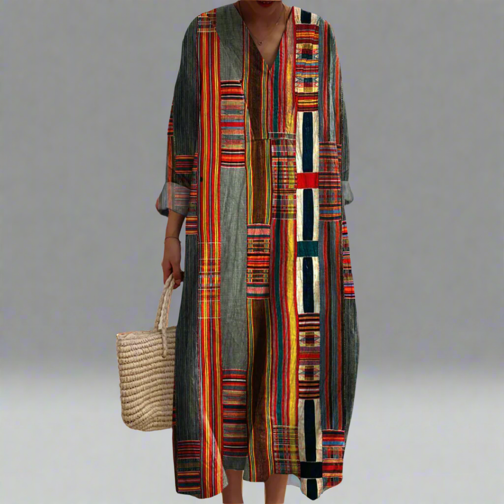Geometric Stripe Maxi Dress - Flattering Fit & Comfortable Style