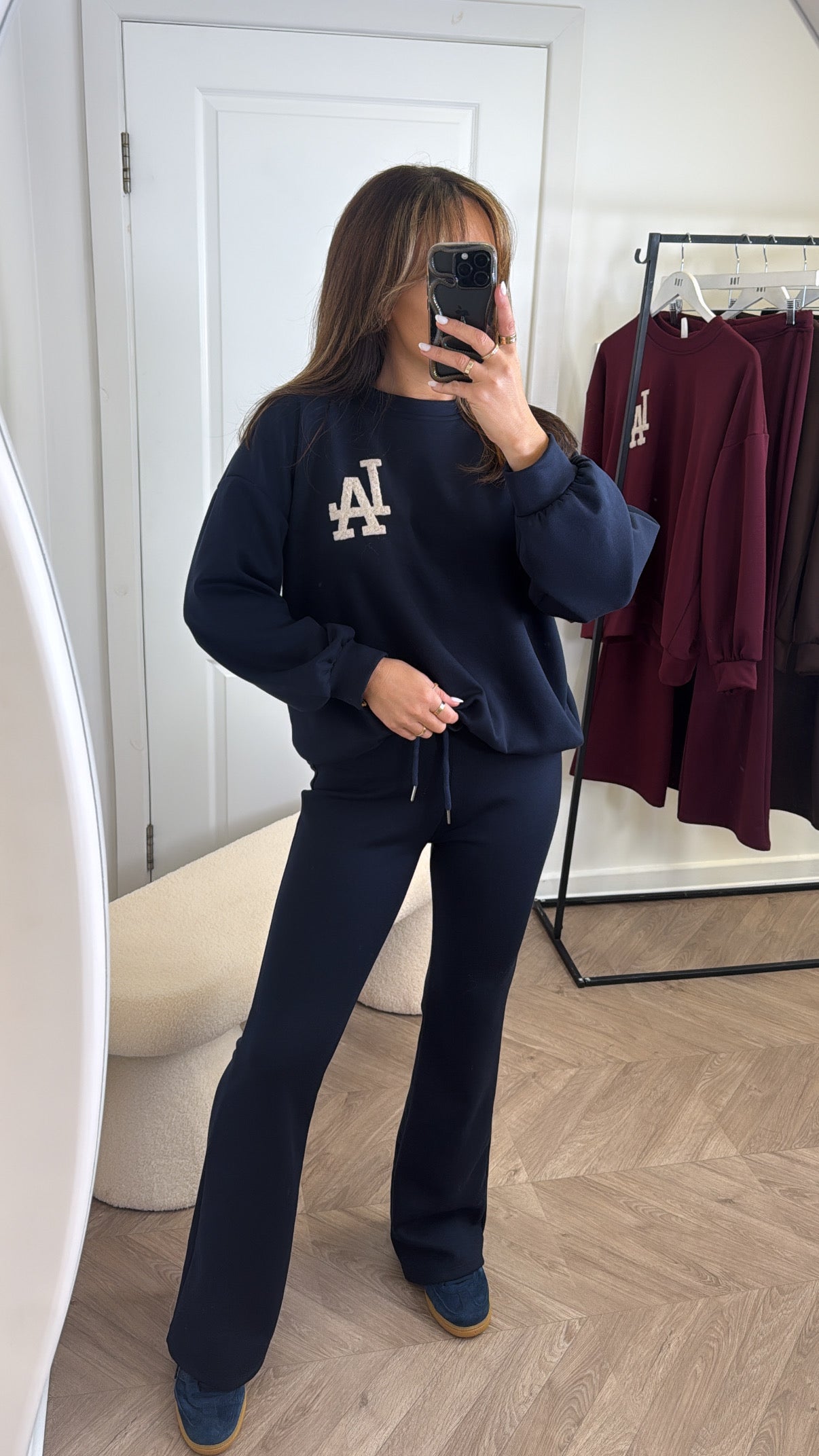 LALA navy sweatshirt logo lounge set
