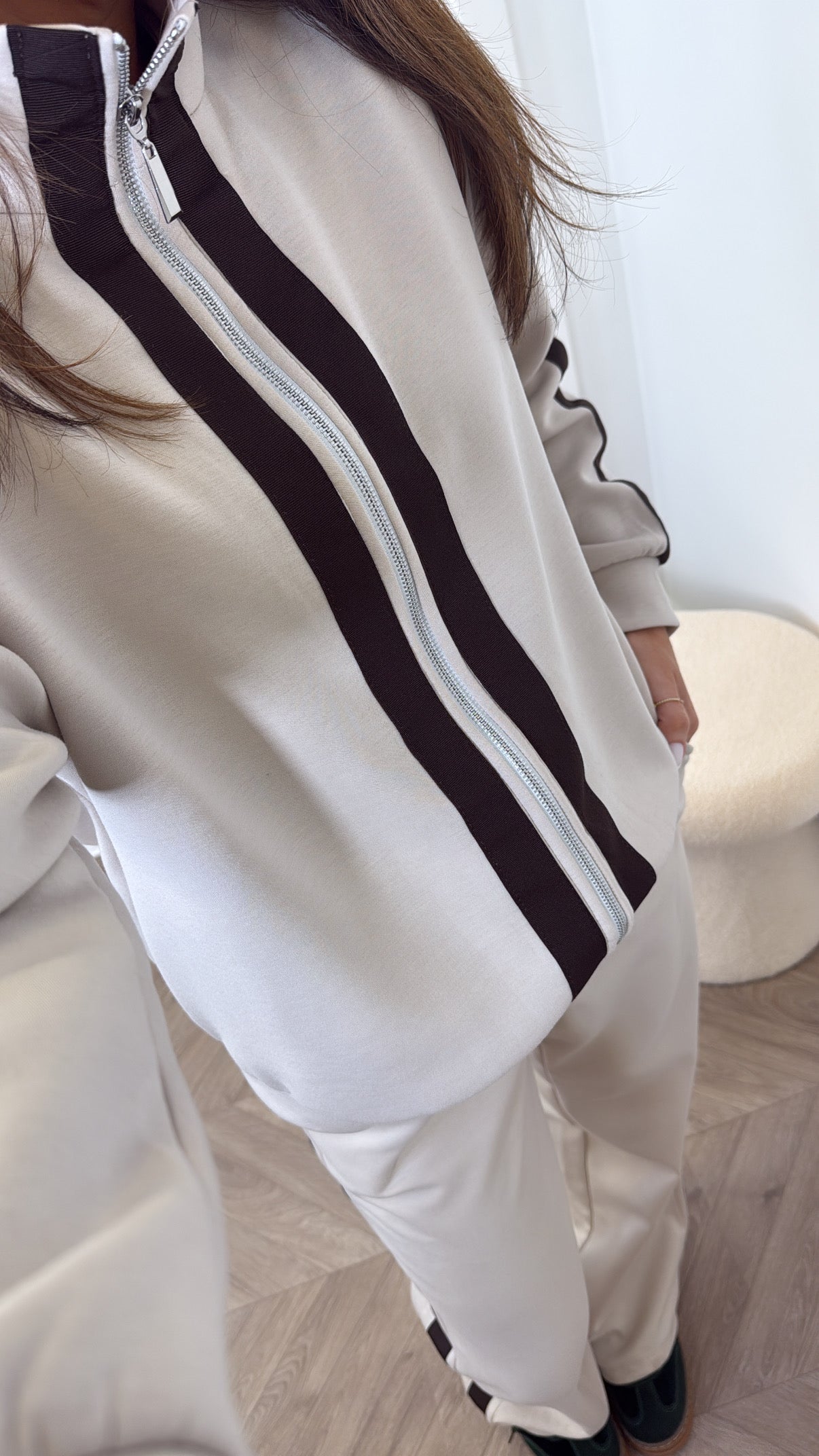 Orla Beige Contrast Stripe Jacket and Joggers Tracksuit
