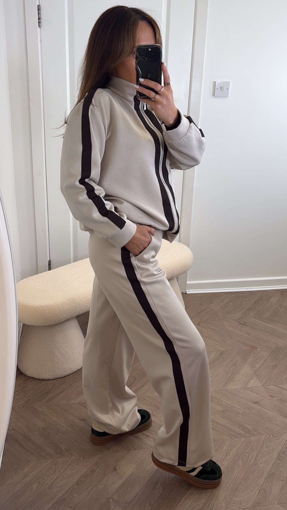 Orla Beige Contrast Stripe Jacket and Joggers Tracksuit