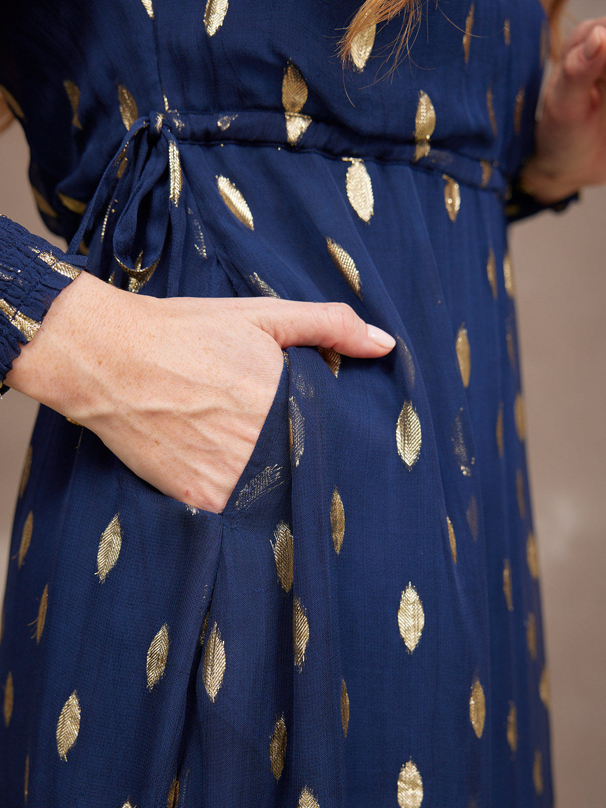 Libby Lurex Dress - Navy and Gold