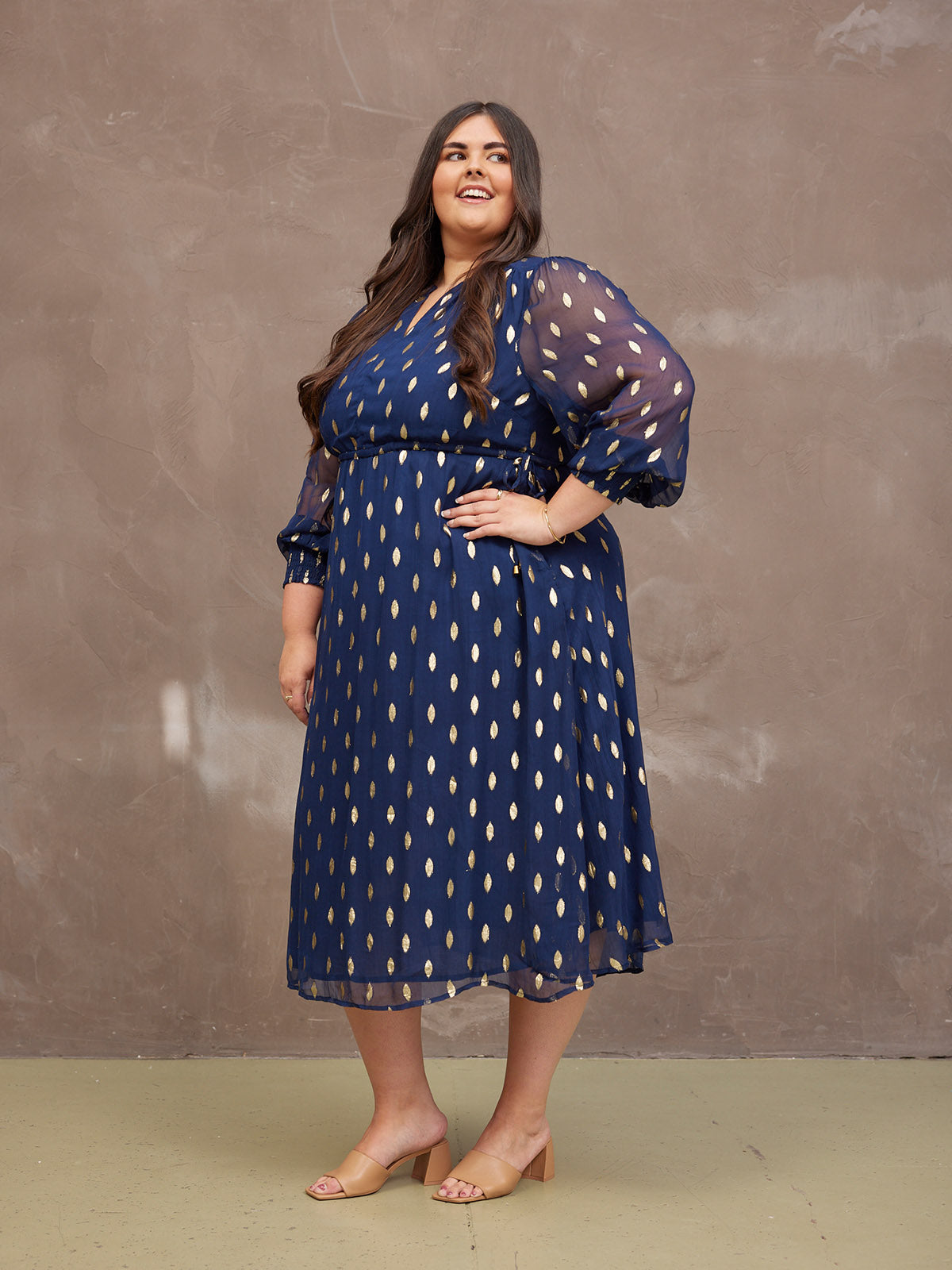 Libby Lurex Dress - Navy and Gold