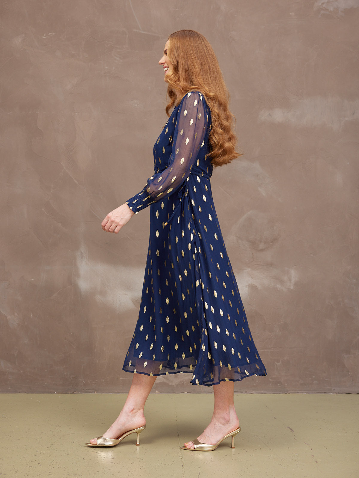 Libby Lurex Dress - Navy and Gold