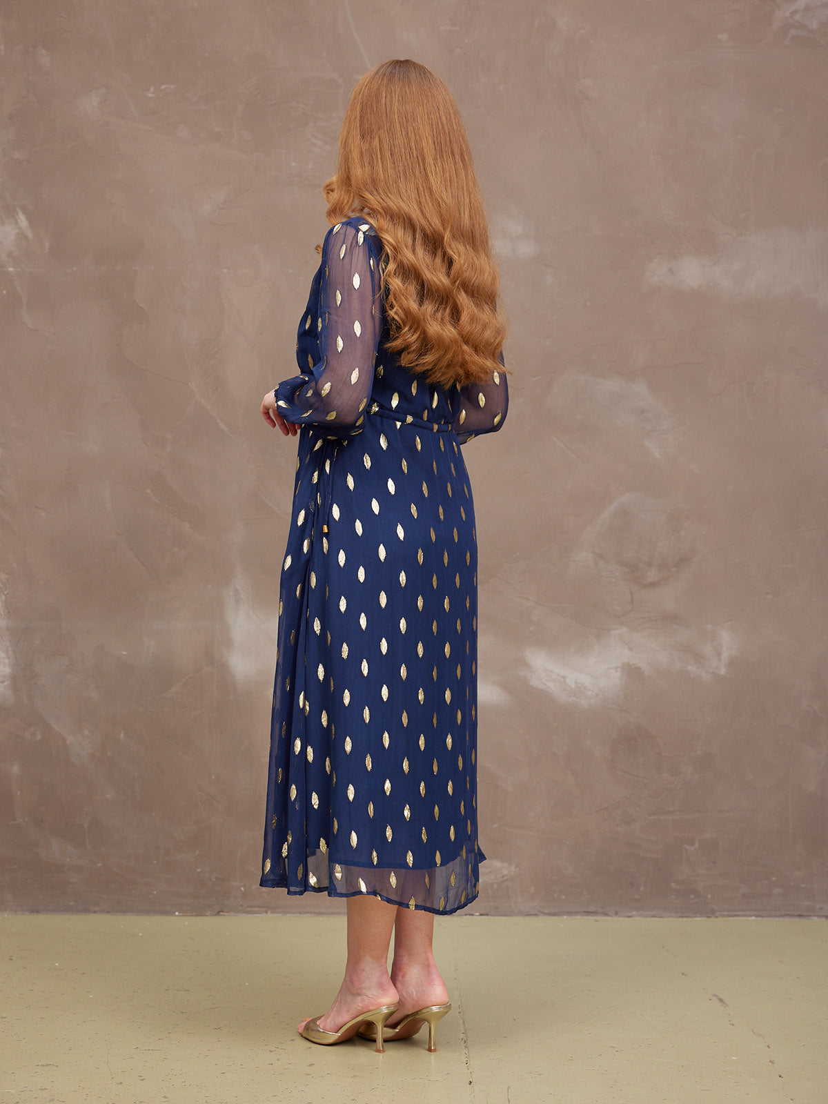 Libby Lurex Dress - Navy and Gold