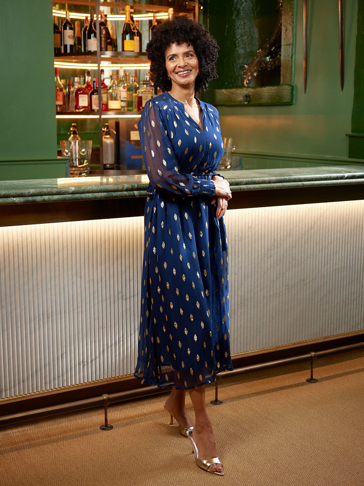 Libby Lurex Dress - Navy and Gold