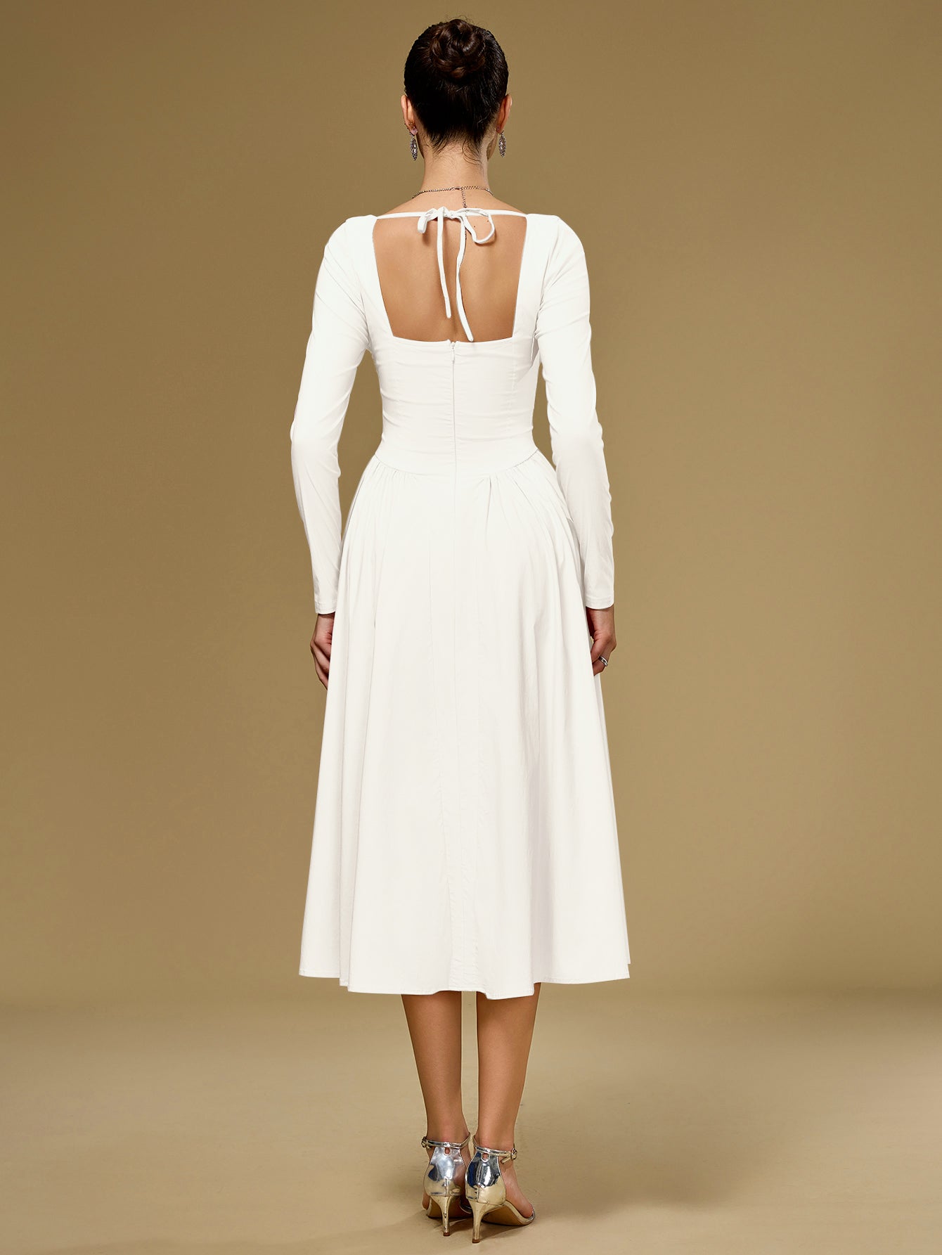 Long Sleeve Tie Back A-Line Dress