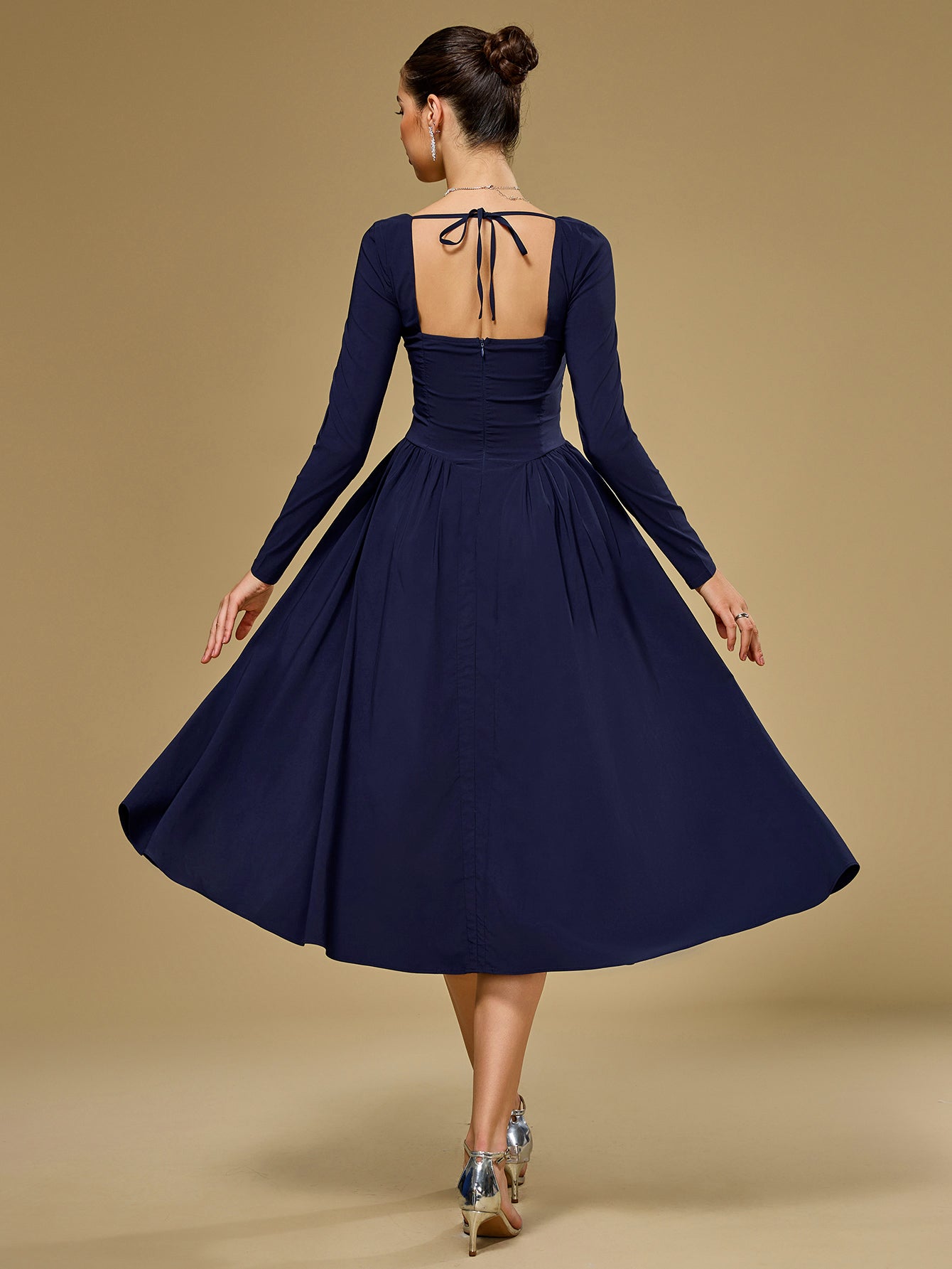 Long Sleeve Tie Back A-Line Dress