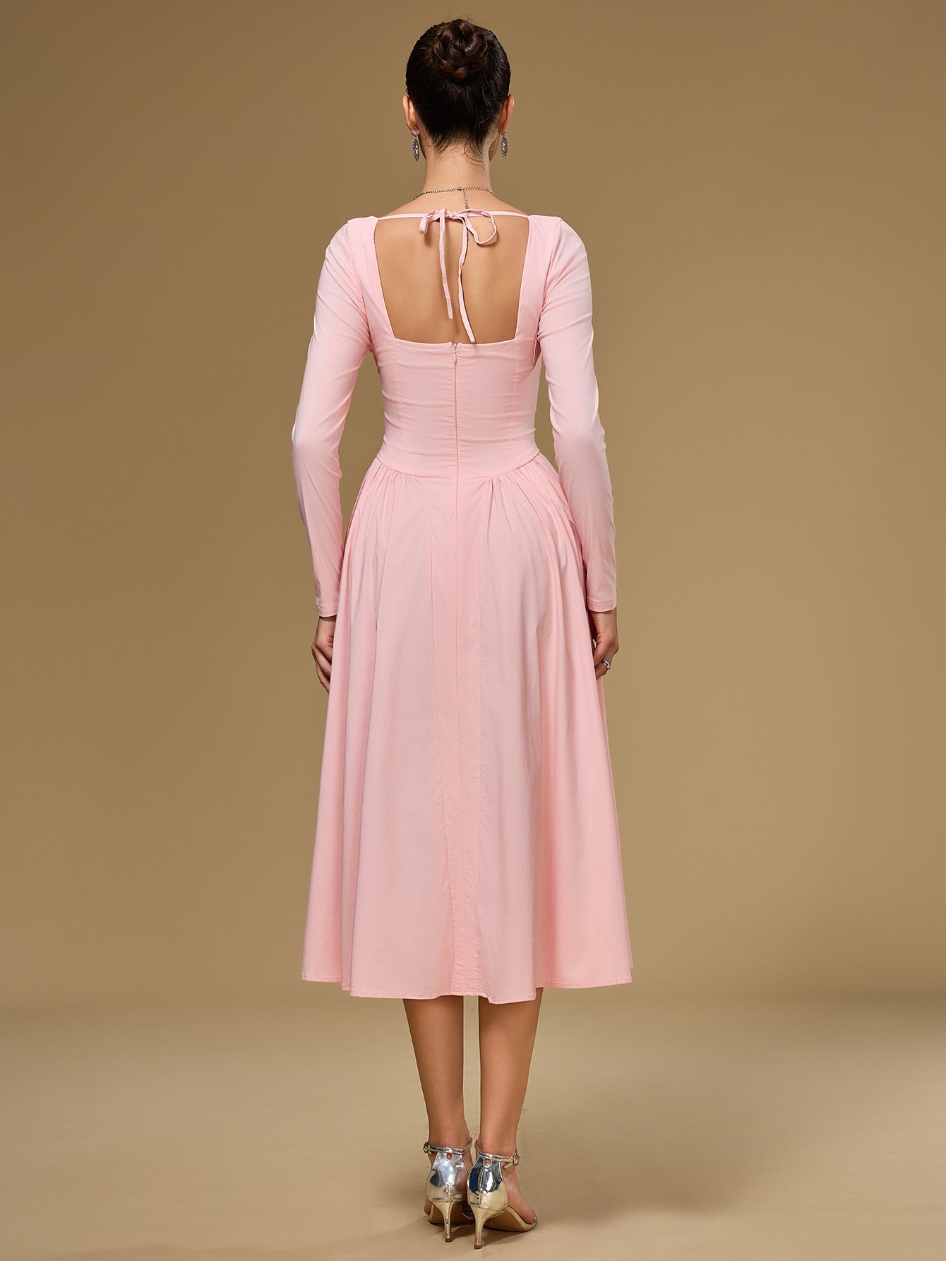 Long Sleeve Tie Back A-Line Dress