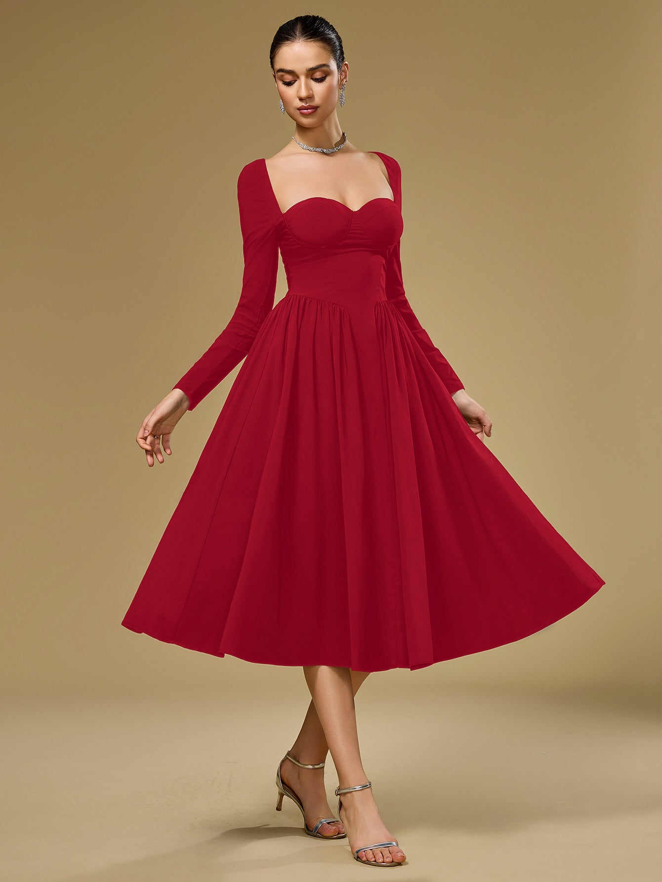 Long Sleeve Tie Back A-Line Dress