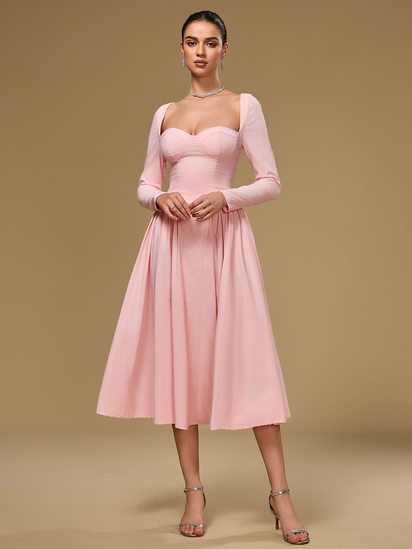 Long Sleeve Tie Back A-Line Dress