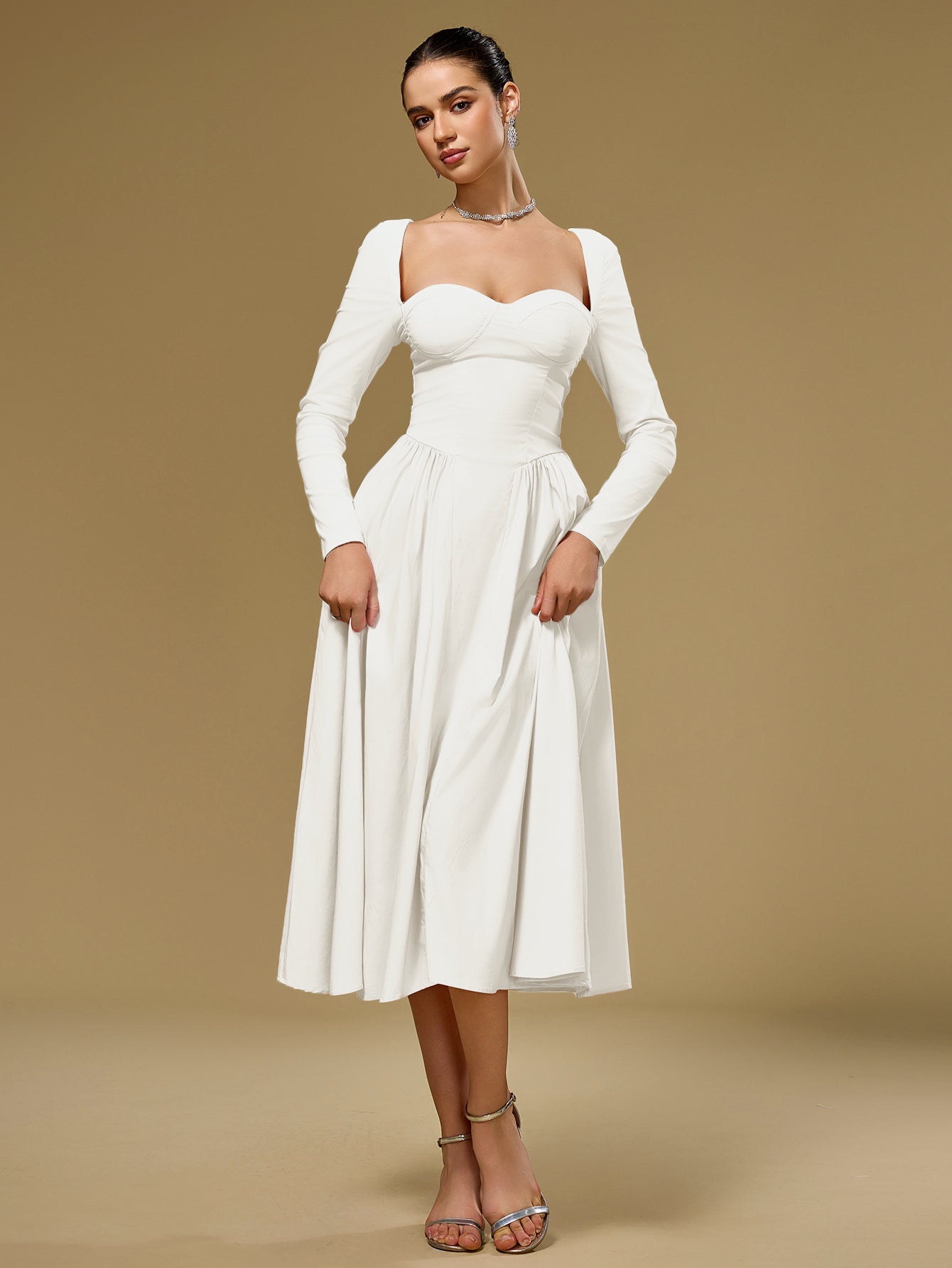 Long Sleeve Tie Back A-Line Dress