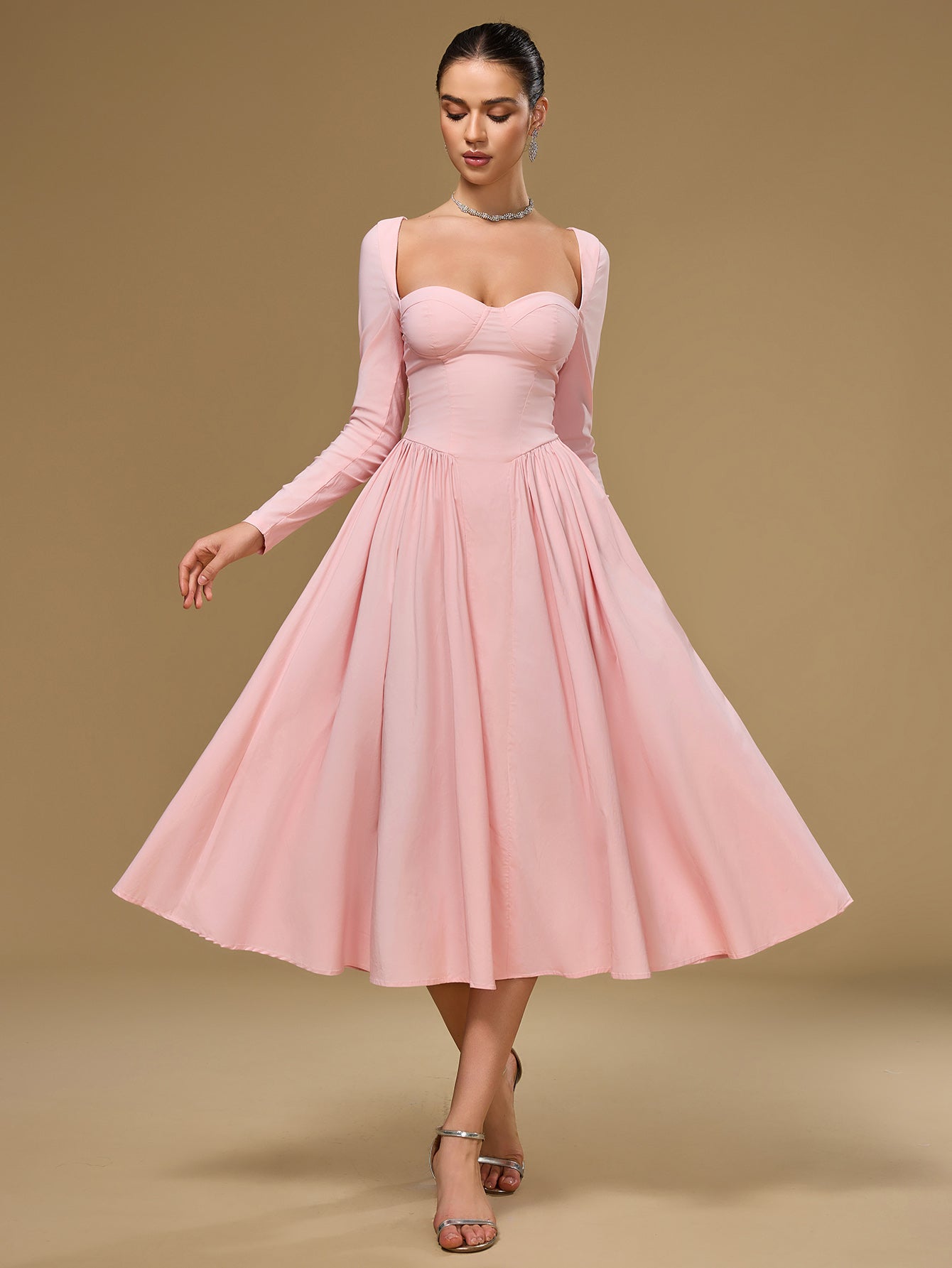 Long Sleeve Tie Back A-Line Dress