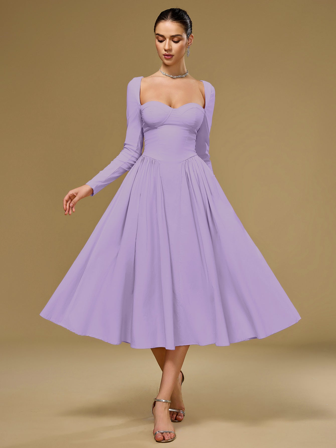 Long Sleeve Tie Back A-Line Dress