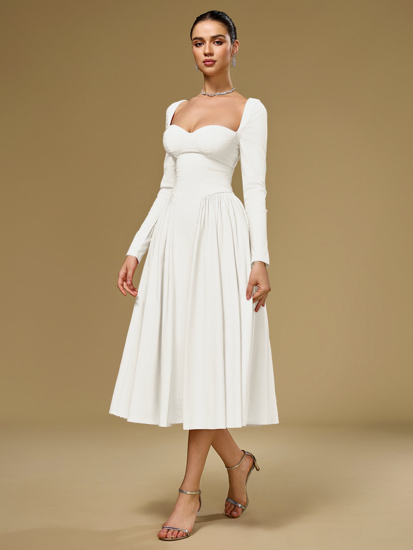 Long Sleeve Tie Back A-Line Dress