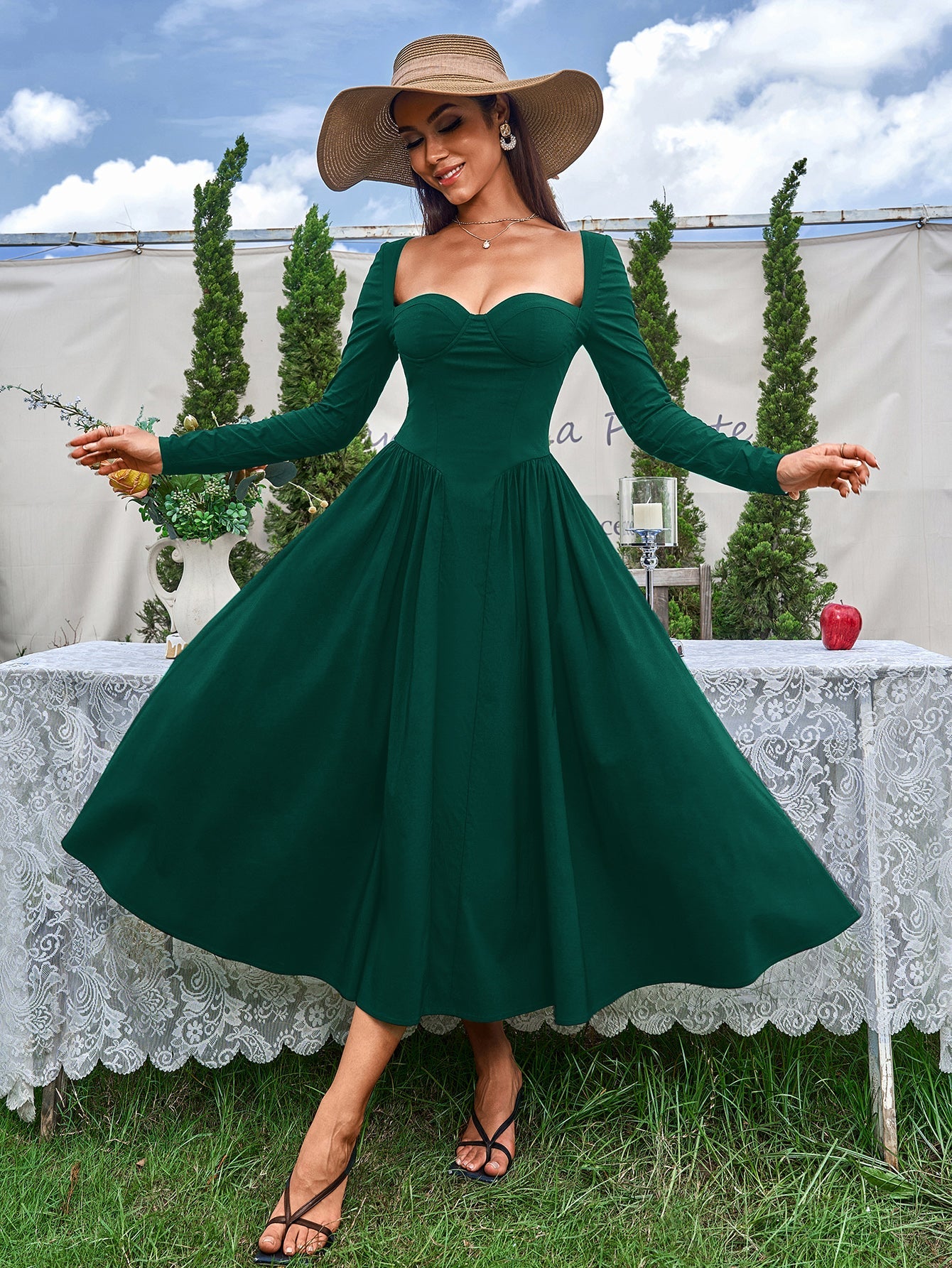 Long Sleeve Tie Back A-Line Dress