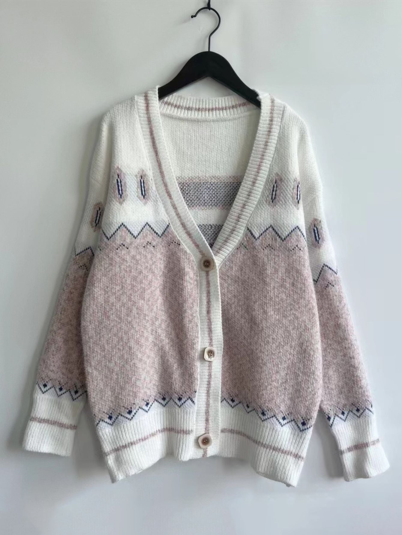 Jade | Cosy Jacquard Diamond Pattern Cardigan