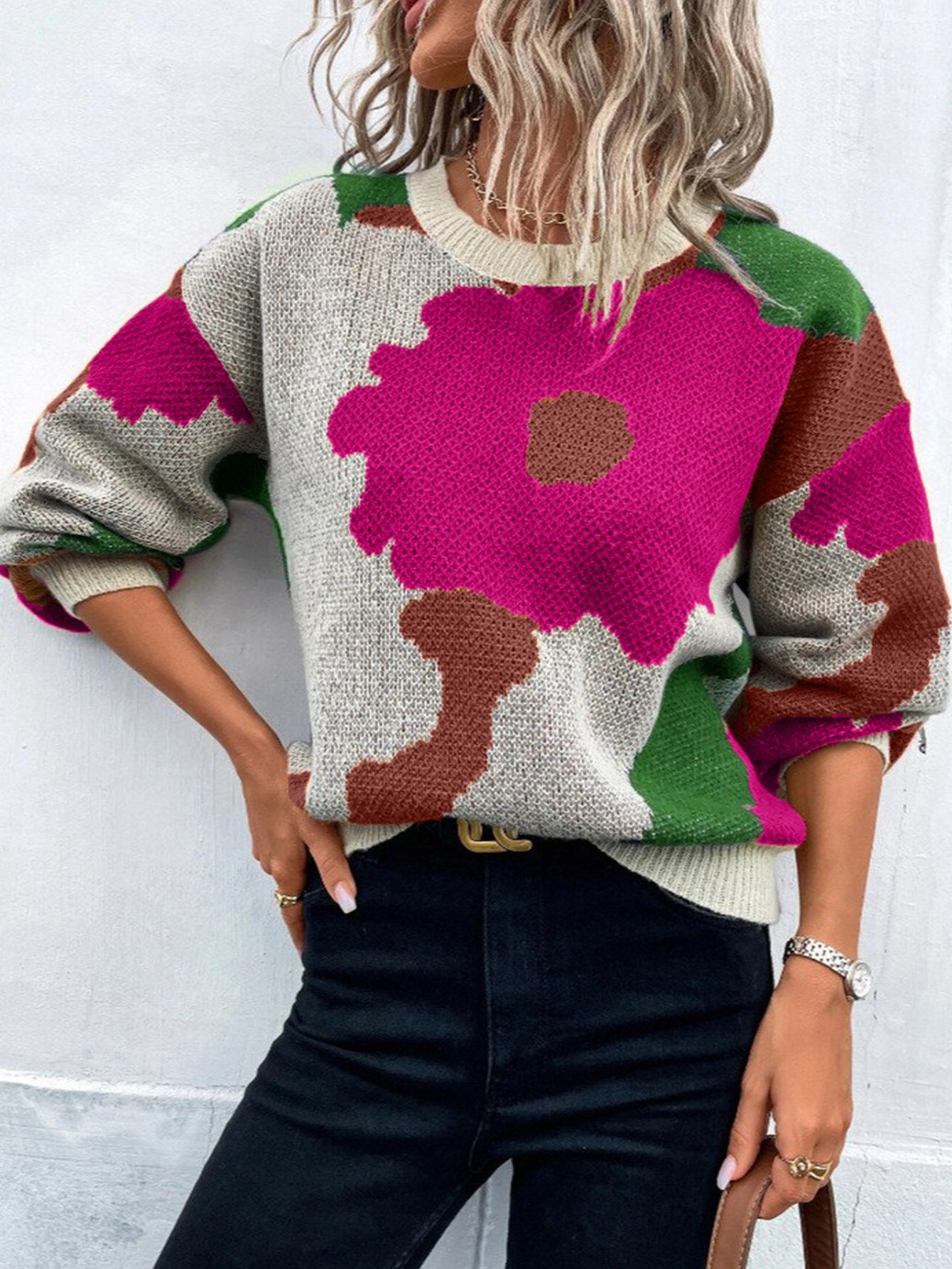 Ava | Bold Floral Jacquard Sweater