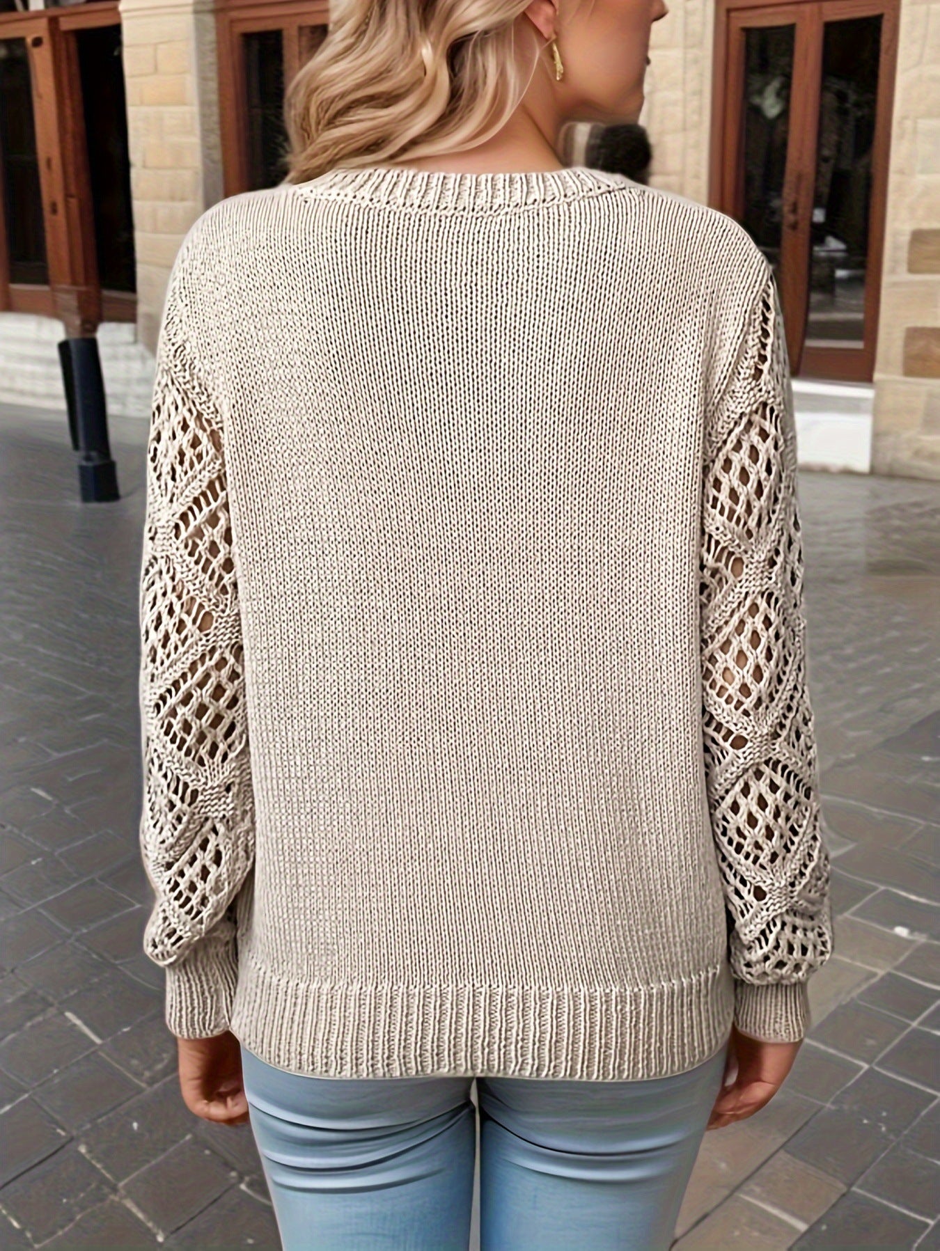 STACEY | SCANDINAVIAN HOLLOW KNIT V-NECK SWEATER