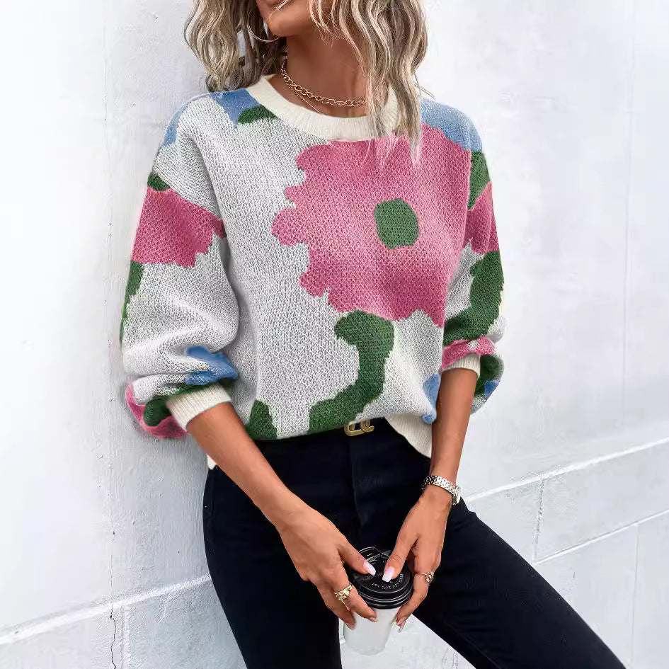 Ava | Bold Floral Jacquard Sweater