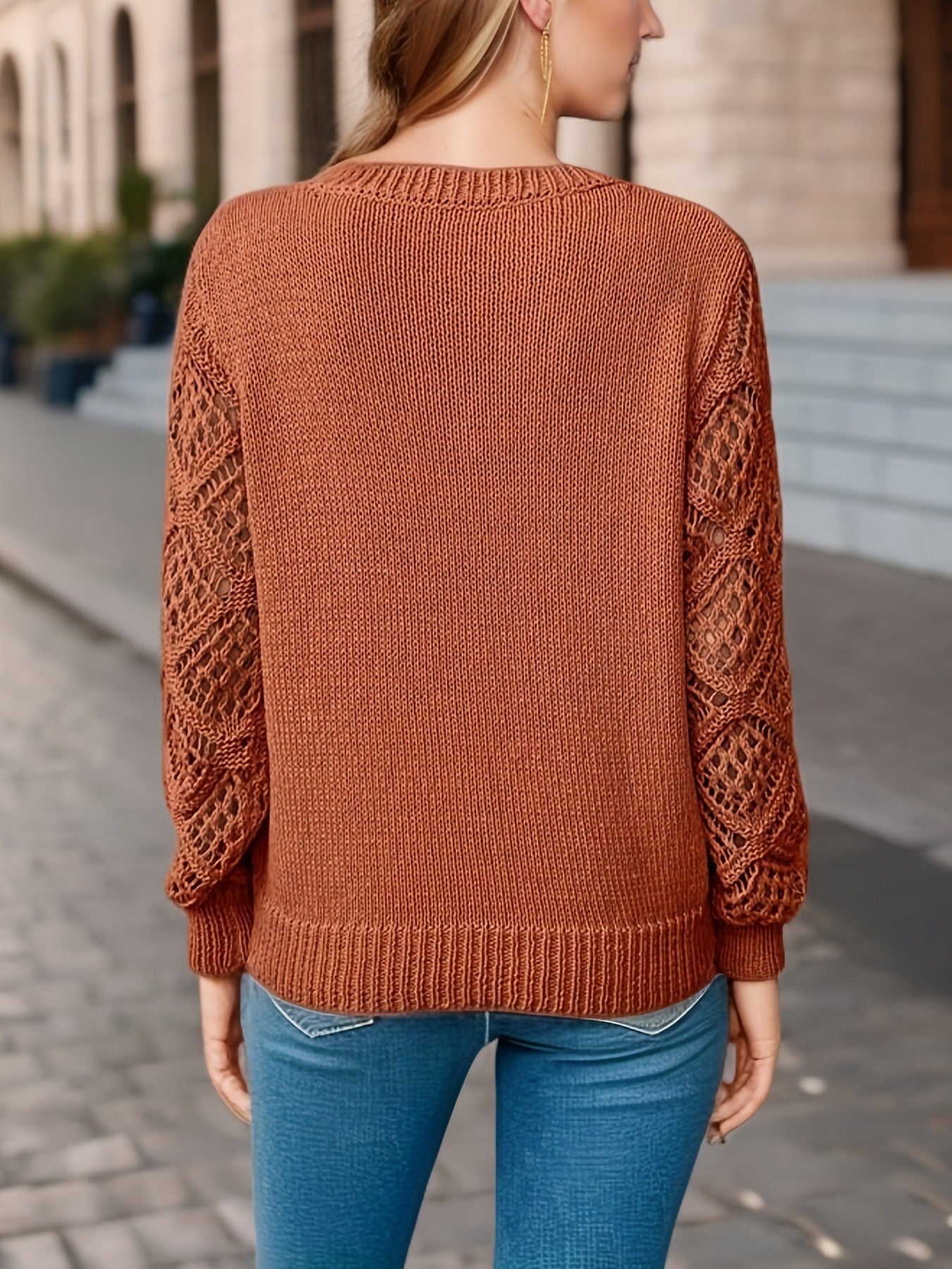 STACEY | SCANDINAVIAN HOLLOW KNIT V-NECK SWEATER