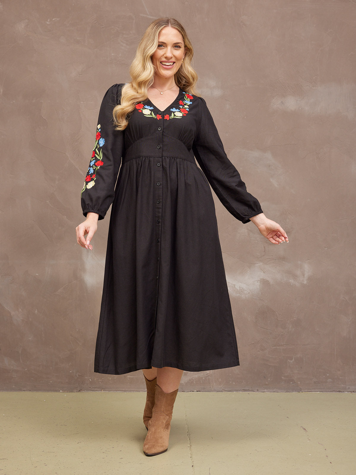 Rodica Dress - Embroidered Black
